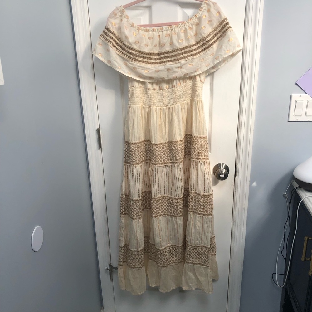 Dress Nado NWT Lined Medium dress Cream Brown Maxi Dress Boho Cotton - Picture 11 of 16